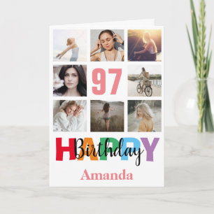 97th Happy Birthday Photo Collage Modern Pink Card