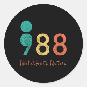 988 Semicolon Mental Health S Suicide Prevention R Classic Round Sticker