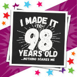98 Year Old Sarcastic Meme Funny 98th Birthday Napkin<br><div class="desc">This funny 98th birthday design makes a great sarcastic humour joke or novelty gag gift for a 98 year old birthday theme or surprise 98th birthday party! Features 'I Made it to 98 Years Old... Nothing Scares Me' funny 98th birthday meme that will get lots of laughs from family, friends,...</div>