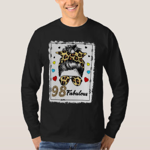 98 Years Old Fabulous Messy Bun Leopard 1924 Birth T-Shirt