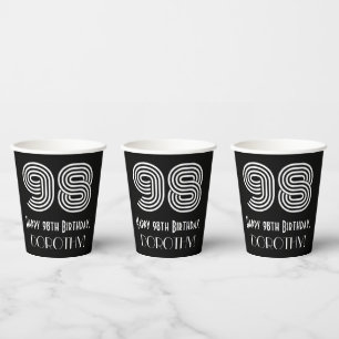 98th Birthday — Art Deco Inspired Look “98” + Name Paper Cups
