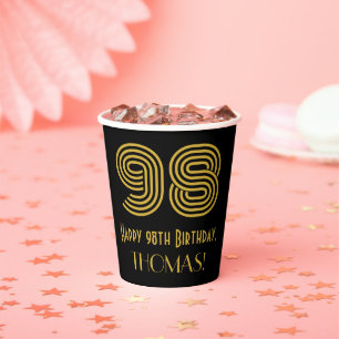 98th Birthday: Art Deco Inspired Look “98” & Name Paper Cups