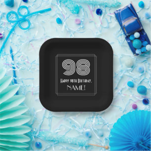 98th Birthday — Art Deco Inspired Look “98”  Paper Plate