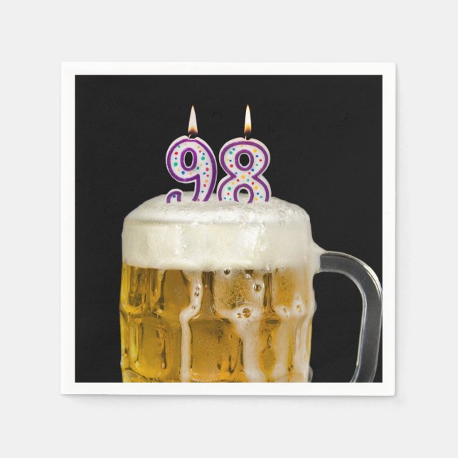 98th Birthday Beer on black Napkin (Front)
