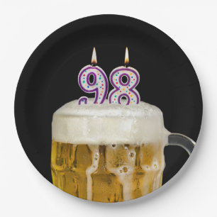 98th Birthday Beer on black Paper Plate