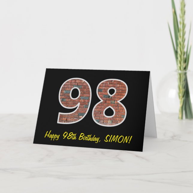 98th Birthday - Brick Wall Pattern "98" w/ Name Card (Front)