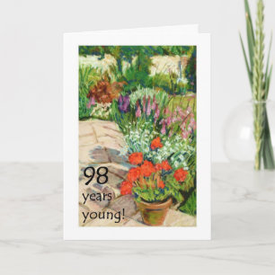 98th Birthday Card - Red Geraniums