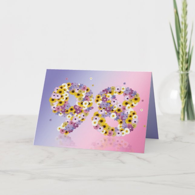 98th birthday card with flowery letters (Front)