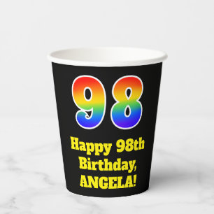 98th Birthday: Colourful, Fun, Exciting, Rainbow 9 Paper Cups