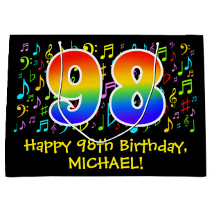98th Birthday - Colourful Music Symbols, Rainbow 9 Large Gift Bag