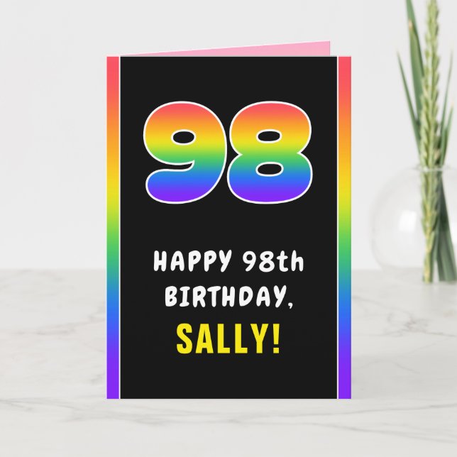 98th Birthday: Colourful Rainbow # 98, Custom Name Card (Front)