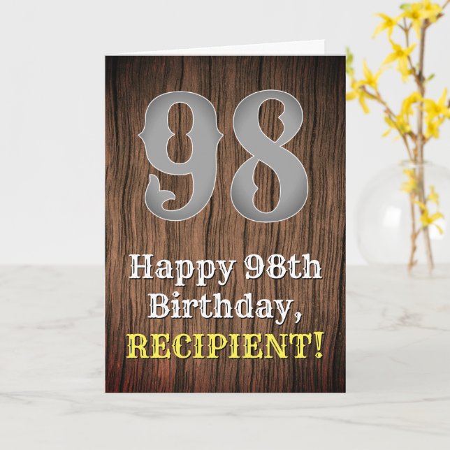 98th Birthday: Country Western Inspired Look, Name Card (Yellow Flower)