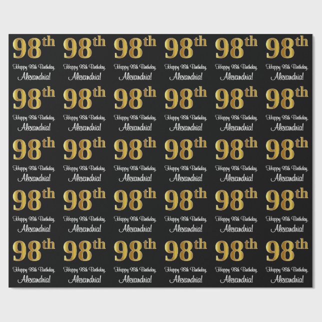 98th Birthday: Elegant Luxurious Faux Gold Look # Wrapping Paper (Flat)