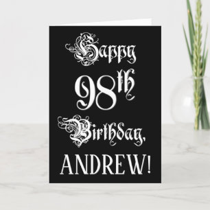 98th Birthday: Fancy, Elegant Script + Custom Name Card