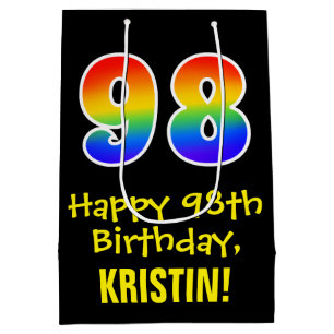 98th Birthday: Fun, Bold, Colourful, Rainbow "98" Medium Gift Bag
