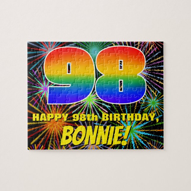 98th Birthday: Fun, Colourful Celebratory Firework Jigsaw Puzzle (Horizontal)
