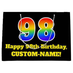 98th Birthday ~ Fun, Colourful, Vibrant, Rainbow 9 Large Gift Bag