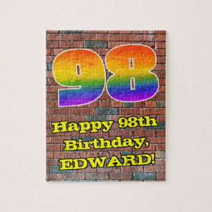 98th Birthday: Fun Graffiti-Inspired Rainbow 98 Jigsaw Puzzle