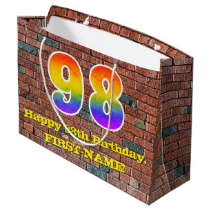 98th Birthday: Fun, Graffiti-Inspired Rainbow # 98 Large Gift Bag