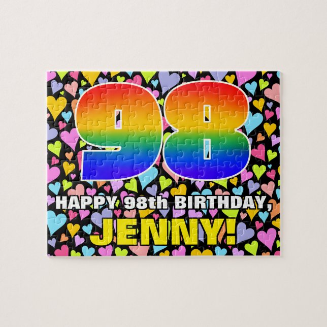 98th Birthday — Fun, Loving Heart Shapes + “98” Jigsaw Puzzle (Horizontal)
