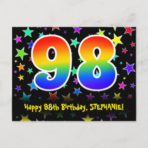 98th Birthday: Fun Stars Pattern, Rainbow 98, Name Postcard