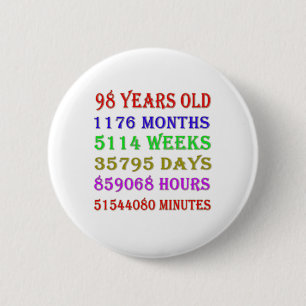 98th Birthday Milestones 6 Cm Round Badge