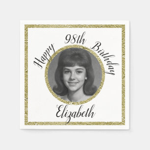98th Birthday Napkins Custom Photo White and Gold