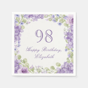 98th Birthday Napkins Elegant Purple Floral
