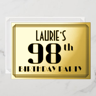 98th Birthday Party: Art Deco Look “98” and Name