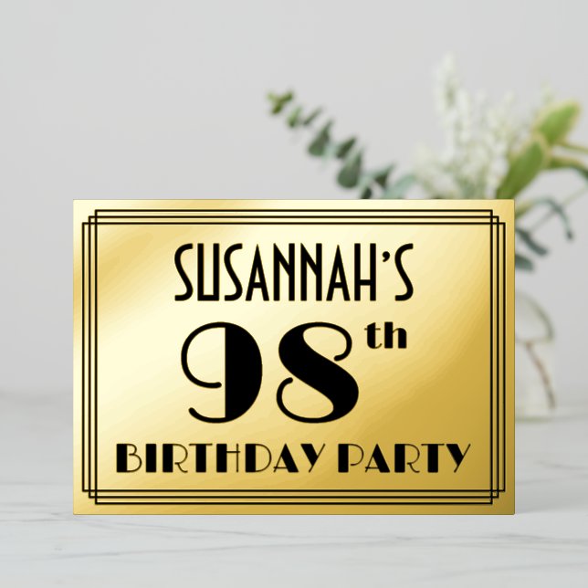 98th Birthday Party — Art Deco Look “98” + Name (Standing Front)