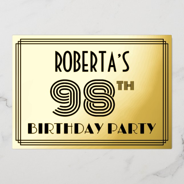 98th Birthday Party — Art Deco Style “98” & Name (Front)