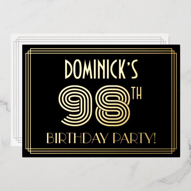 98th Birthday Party — Art Deco Style “98” + Name (Front/Back)