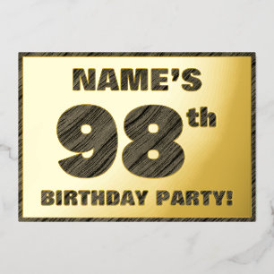 98th Birthday Party — Bold, Faux Wood Grain Text
