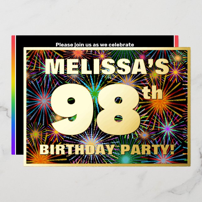 98th Birthday Party — Fun, Colourful Fireworks Loo (Front/Back)