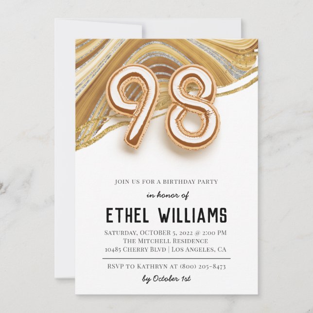 98th Birthday Party Invitation (Front)