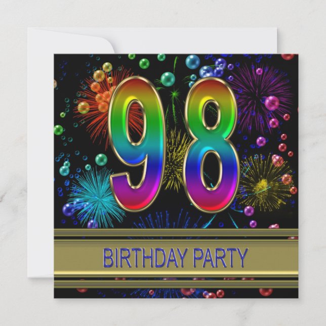 98th Birthday party Invitation with bubbles (Front)