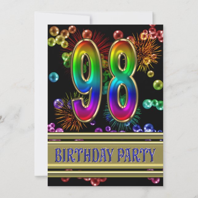 98th Birthday party Invitation with bubbles (Front)