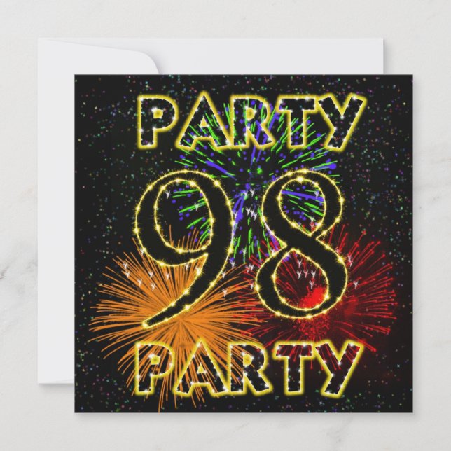 98th birthday party invitation with fireworks (Front)