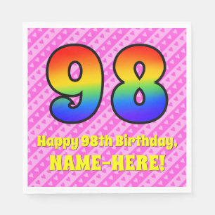 98th Birthday: Pink Stripes & Hearts, Rainbow # 98 Napkin