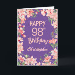 98th Birthday Purple Pink Peach Watercolor Floral Card<br><div class="desc">98th Birthday Purple Peach Watercolor Floral Birthday Card. For further customisation,  please click the "Customise it" button and use our design tool to modify this template.</div>