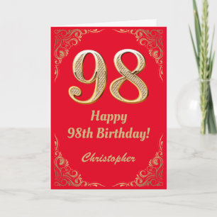 98th Birthday Red and Gold Glitter Frame Card