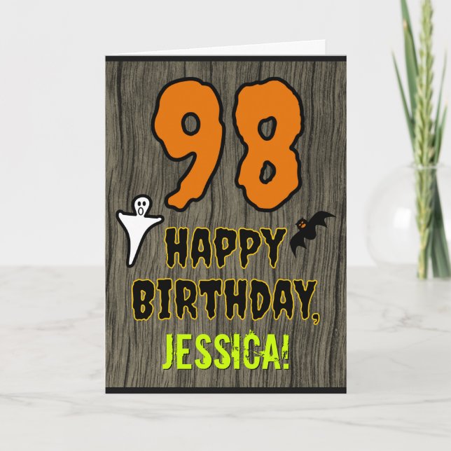 98th Birthday: Spooky Halloween Theme, Custom Name Card (Front)