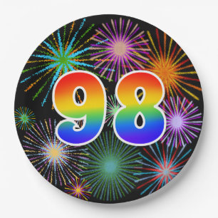 98th Event - Fun, Colorful, Bold, Rainbow 98 Paper Plate