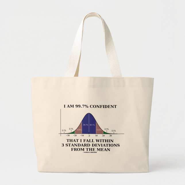 99.7% Confident Within 3 Standard Deviations Mean Large Tote Bag (Front)