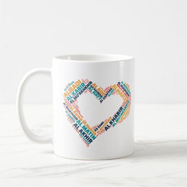 99 Beautiful Heart-Shaped Names of Allah  Coffee Mug (Left)