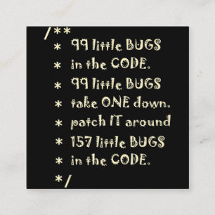 99 Bugs In  Code Software Funny Engineer Tester Square Business Card