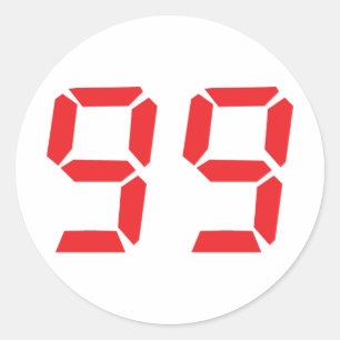 99 ninety-nine red alarm clock digital number classic round sticker
