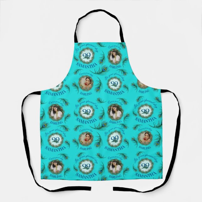 99 Peacock Feather Fully Editable Custom Photo Apron (Front)