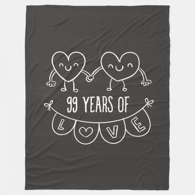 99th Anniversary Gift Chalk Hearts Fleece Blanket (Front)
