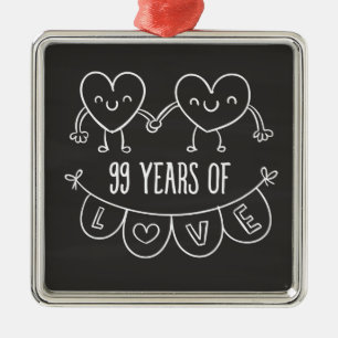 99th Anniversary Gift Chalk Hearts Metal Tree Decoration